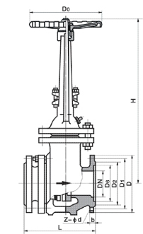 PZ41H/X排渣闸阀外形尺寸图