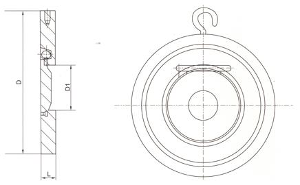 H74H对夹圆片式止回阀外形尺寸图