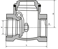 H14W螺纹止回阀外形尺寸图