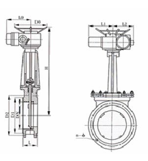 PZ973电动刀型闸阀外形尺寸图