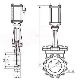 PZ643气动刀型闸阀外形尺寸图