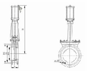 PZ673气动式刀型闸阀外形尺寸图