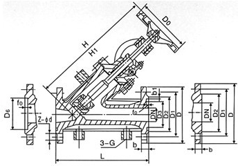BJ45H/W角式保温截止阀外形尺寸图