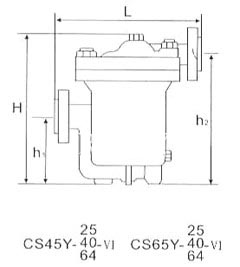 CS15H ER105钟形浮子（倒吊桶）式蒸汽疏水阀外形尺寸图