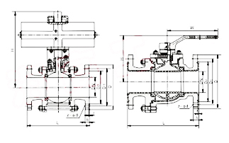 Q641F46衬里球阀外形尺寸图