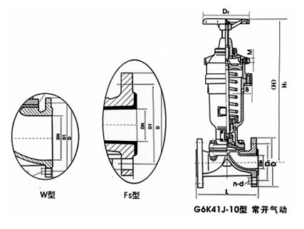 G6B41J/FS气动衬胶、衬氟塑料隔膜阀外形尺寸图